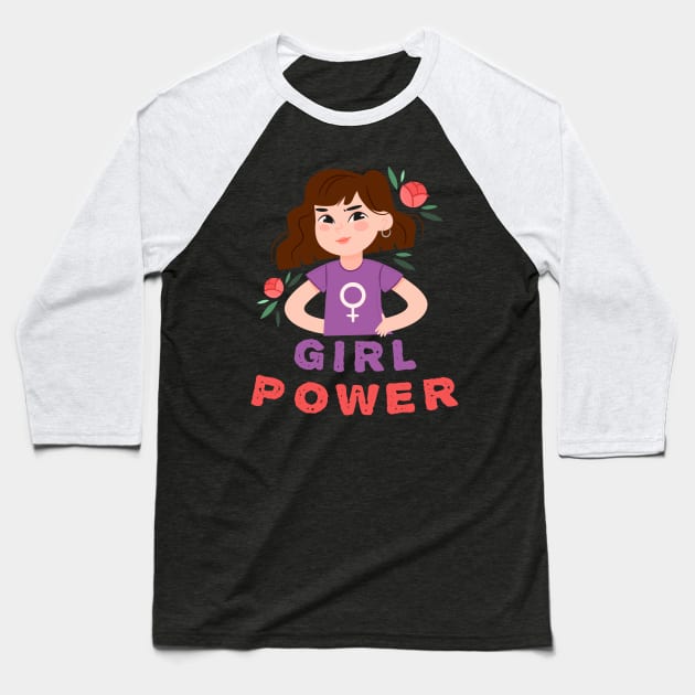 An Amazing Art Of Girl With Red Roses Shows The Girl Power Baseball T-Shirt by mangobanana